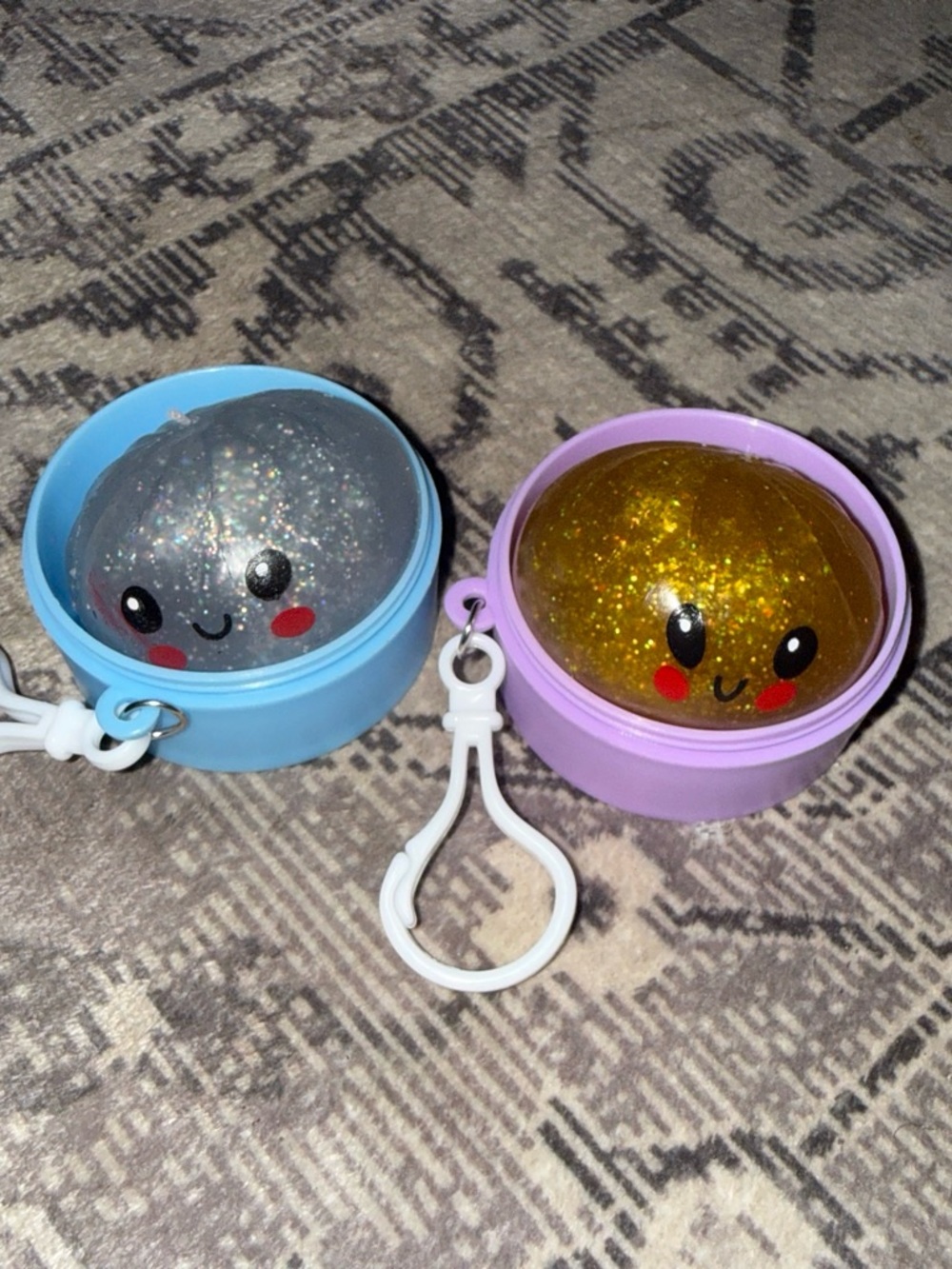10 Glitter Smile Squishy Keychain Bag Charm - Blue & Purple